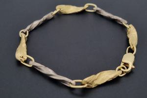 aLEm Armband Folia Aurea - Goldene Blätter 750/- Gelbgold-Weißgold mit Karabinerverschluss